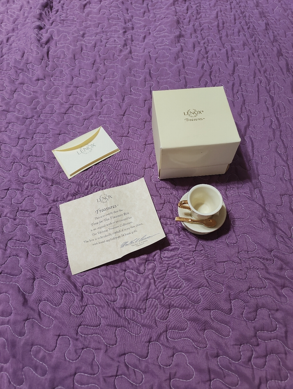 Vintage Lenox Time For Tea Teacup Trinket Box Porcelain 24K Gold Painted - Picture 4 of 6